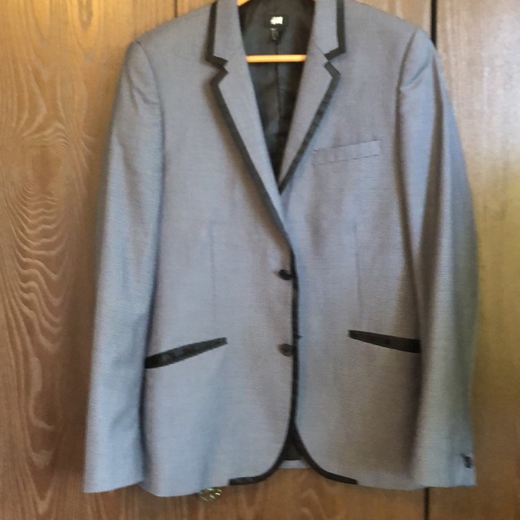 H&M - 38R SUIT JACKET BLAZER GREY BLACK SATIN TRIM TUXEDO FORMAL EVENING - OS018 - Picture 2 of 16